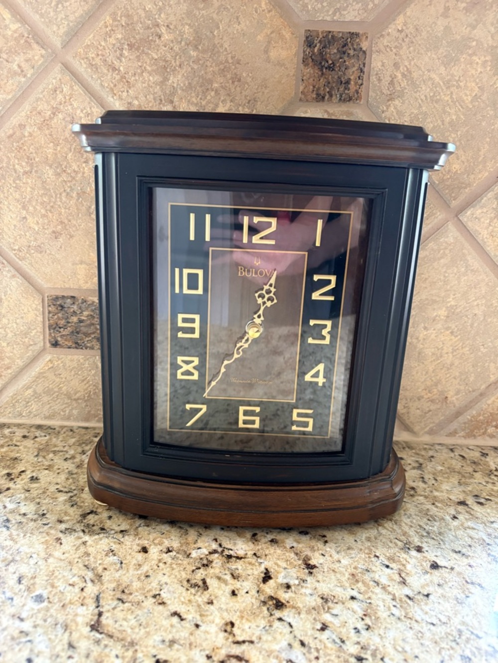 Bulova Black and Brown Mantel Clock with Gold Accents